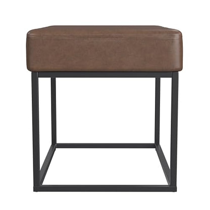 22" Theodore Channel Tufted Ottoman - Brown Faux Leather