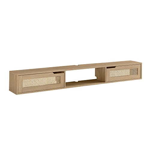 Destin Modern Rattan Flip-Down-Door Wall-Mounted Floating TV Stand for TVs, view 2