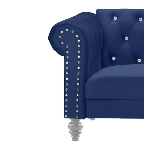 Chesterfield Velvet Sofa and Loveseat Set - 2 Piece Living Room Furniture Set Royal Blue