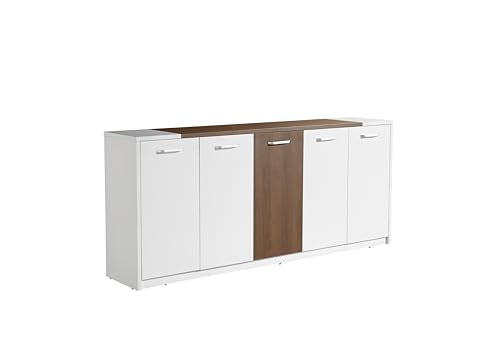 Leon 87" Wood Office Furniture Set of 3pcs | Executive Right Side L Shaped Corner Desk & File Drawers w/Telescopic Rail | Coffee Table | Storage Cabinet w/Chrome Handles | Modern Home Workstation