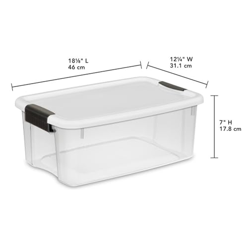 Sterilite 4 Shelf Cabinet, Heavy Duty and Easy to Assemble Plastic Storage Unit & 18 Qt Ultra Latch Box, Stackable Storage Bin with Lid