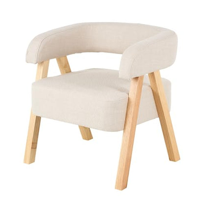 Deco 79 Polyester Living Room Accent Chair Arched Boucle Side Chair with Brown Angled Wooden Legs, Corner Chair 25" x 26" x 28", Beige
