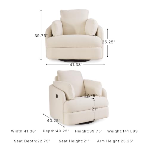 Signature Design by Ashley Modmax Coastal Press-Back Swivel Glider Rocker Recliner with Machine Washable Cover, Hidden Storage Compartments and 2 Bolster Pillows, Beige