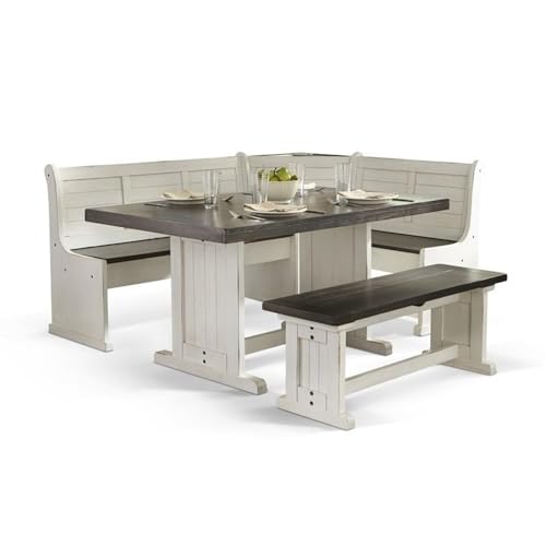 4-Pieces Dining Set Wood, Rectangular in Brown (36" H x 75" W x 56" D) for Kitchen, Dining Room with Table, Reversable Benches, and Storage Space