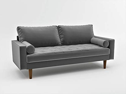 S5457 Mid Century Modern Velvet Upholstered Tufted Living Room Sofa, 69.68", Grey