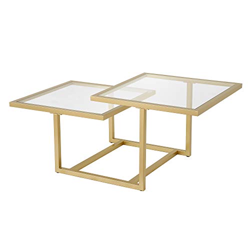 43" Wide Square Coffee Table in Brass, Modern coffee tables for living room, studio apartment essentials