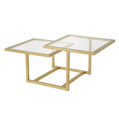 43" Wide Square Coffee Table in Brass, Modern coffee tables for living room, studio apartment essentials