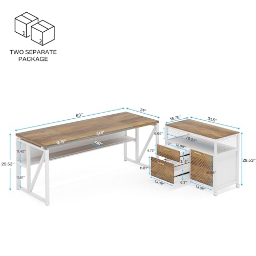 L Shaped Desk with Drawer, 63" Executive Computer Desk and lateral File Cabinet, view 3