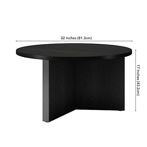 32" Round Wood Pedestal Coffee Table for Living Room, Family Room, Office, or Apartment, Natural Black