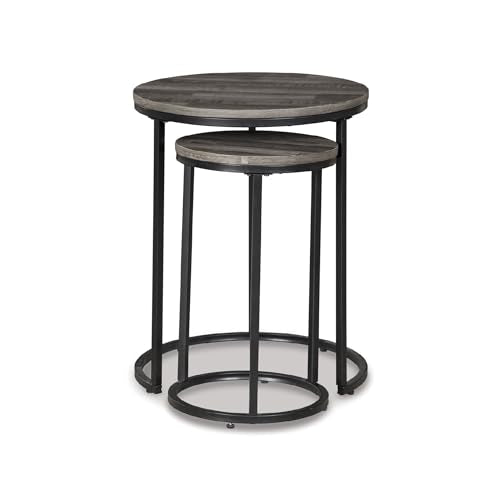 Black and gray industrial nesting accent tables, set of two, view 2