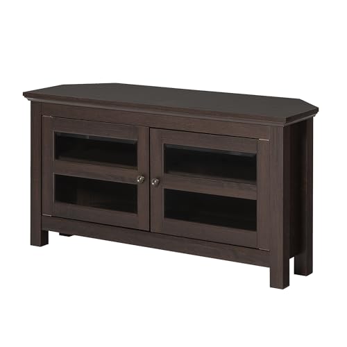 Modern Farmhouse Wood Corner Universal TV Stand for TV's up to 50" Flat Screen Living Room Storage Entertainment Center, 44 Inch, Espresso Brown