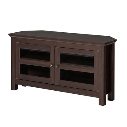 Modern Farmhouse Wood Corner Universal TV Stand for TV's up to 50" Flat Screen Living Room Storage Entertainment Center, 44 Inch, Espresso Brown