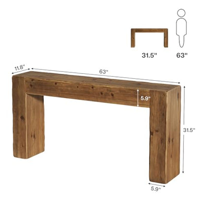 Solid Wood Console Table, 63-Inch Farmhouse Sofa Table Behind Couch for Entryway, Living Room, Foyer, Easy Assembly (Rustic Brown)
