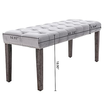Button-Tufted Ottoman Bench, Upholstered Bedroom Benches Velvet Footrest Stool Accent Bench for Entryway Dining Room Living Room Bedroom End of Bed, Gray
