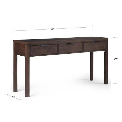 Hollander Console Table - 60 Inch Wide Solid Wood Sofa Table in Warm Walnut Brown, Contemporary Storage Table for Entryway or Living Room with 3 Drawers and Sleek Metal Hardware