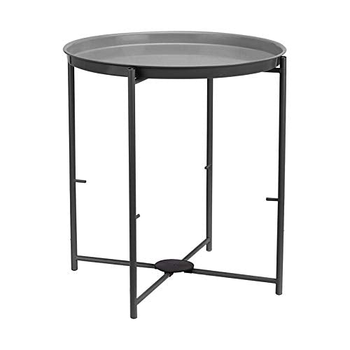 Round Storage End Table, Nightstand for Bedroom or Living Room, Easy Assembly, with Cloth Basket, Charcoal/Heather Gray, 17.7 x 17.7 x 18.9 in | Side Table