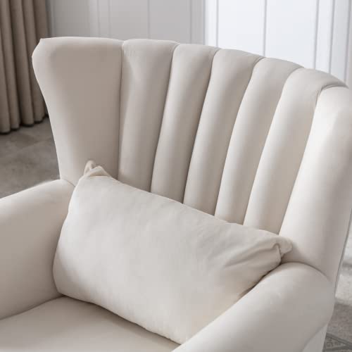 Mid-Century Modern Accent Chair Comfy Single Sofa Chair Channel Back Armchair with Small Pillow for Living Roon Bedroom Club - Velvet, Cream