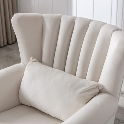 Mid-Century Modern Accent Chair Comfy Single Sofa Chair Channel Back Armchair with Small Pillow for Living Roon Bedroom Club - Velvet, Cream