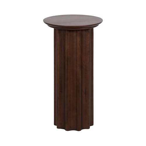 Gierson Modern Wooden Round Side Table; 12 x 12 x 22; Dark Brown; Transitional Scalloped Wood End Table for Use as Bedroom Nightstand or Living Room Accent Table