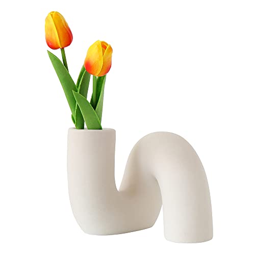 White Ceramic Flower Vase for Decor, Modern Minimalist Abstraction Vases