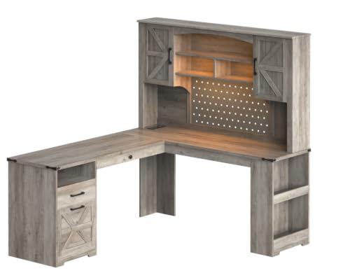 67'' L Shaped Executive Desk with Hutch, view 2