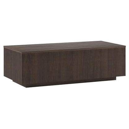 48" Fluted Rectangular Low-Profile Coffee Table with Ribbed Base for Living Room, Family Room, or Office, Rich Brown