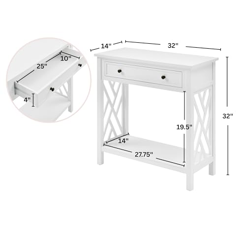 Coventry 32-Inch Wood Console Table with Drawer & Lower Shelf – Traditional to Contemporary Sofa Table with Open Side Accent Design for Entryway, Hallway or Living Room by (White)