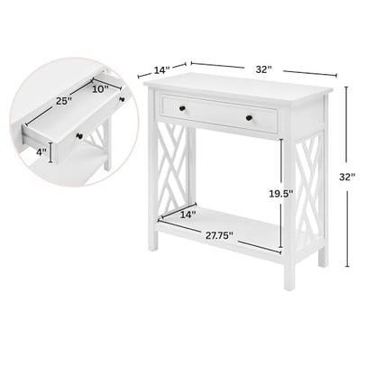 Coventry 32-Inch Wood Console Table with Drawer & Lower Shelf – Traditional to Contemporary Sofa Table with Open Side Accent Design for Entryway, Hallway or Living Room by (White)