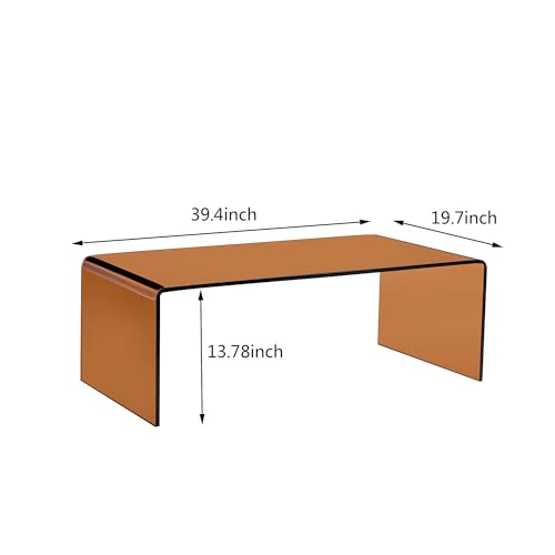 Glass Coffee Table, Modern Amber Coffee Tables for Living Room, Small Rectangle Tempered Glass Waterfall Sofa End Table, 39.4" x 19.7" x 13.78“
