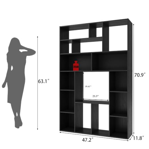 71" H Large Bookshelf Bookcase, Freestanding Display Storage with Cube Open Shelves for Home Office, Living Room, Black