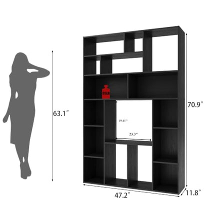 71" H Large Bookshelf Bookcase, Freestanding Display Storage with Cube Open Shelves for Home Office, Living Room, Black