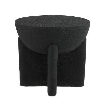 Brady 16.25" Modern Indoor Outdoor Accent Table, Black Frosted | Weather Resistant Polyresin, Waterproof Sculptural Geometric Drum, Minimalist Pedestal, Garden Stool, No Assembly