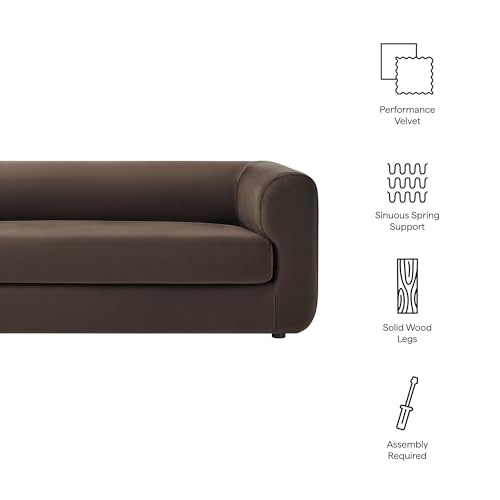 Leif Performance Velvet Upholstered Sofa – 89 Inch Modern Tuxedo Sofa – Comfy 3 Seater Velvet Couch