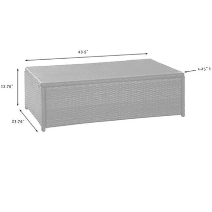 Outdoor Wicker Coffee Table, 44" Glass Top, Brown Finish, Steel Frame with UV-Resistant Resin Wicker, Tempered Glass, Durable Patio Furniture for Backyard or Garden Lounge Use