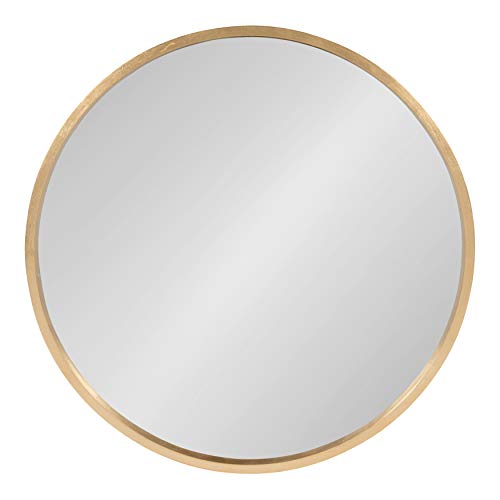 Travis Round Wood Wall Mirror, 21.6" Diameter, Gold, Modern Glam Wall Décor Accent