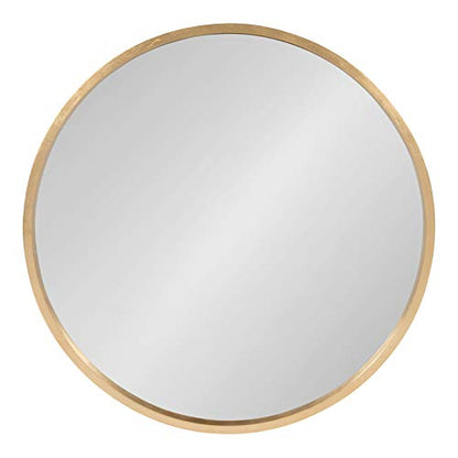 Travis Round Wood Wall Mirror, 21.6" Diameter, Gold, Modern Glam Wall Décor Accent