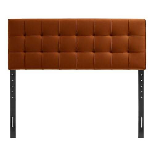 Lily Performance Velvet Full Size Headboard with Biscuit Tufting in Rust - Stain-Resistant Upholstery with Padded Design and 5 Height-Adjustable Mounts