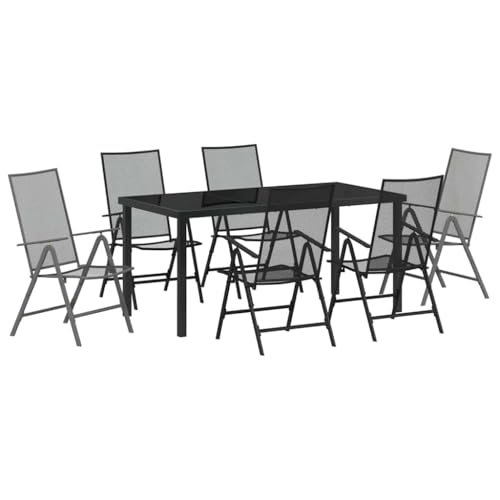 Modern Anthracite Garden Dining Set for Patio, Folding 7-Piece Outdoor Furniture with Steel Frame & Tempered Glass Tabletop, UV Resistant for Backyard Gatherings