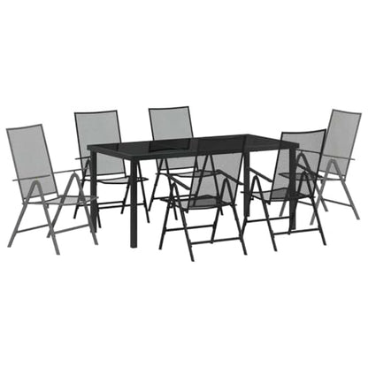 Modern Anthracite Garden Dining Set for Patio, Folding 7-Piece Outdoor Furniture with Steel Frame & Tempered Glass Tabletop, UV Resistant for Backyard Gatherings