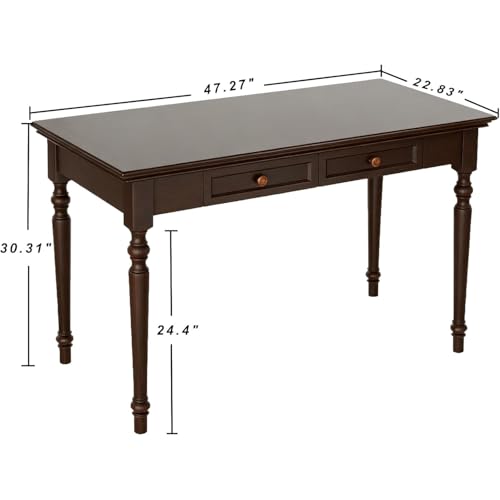 French Country Style Writing Desk, 47'' Walnut Solid Wood Computer Table, view 3