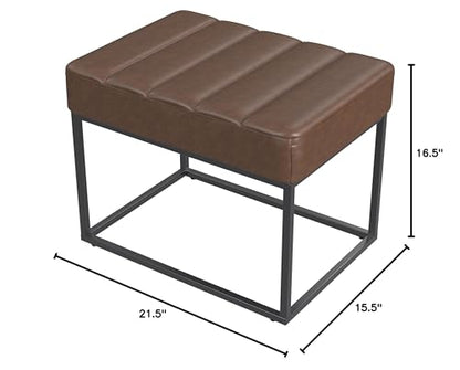 22" Theodore Channel Tufted Ottoman - Brown Faux Leather