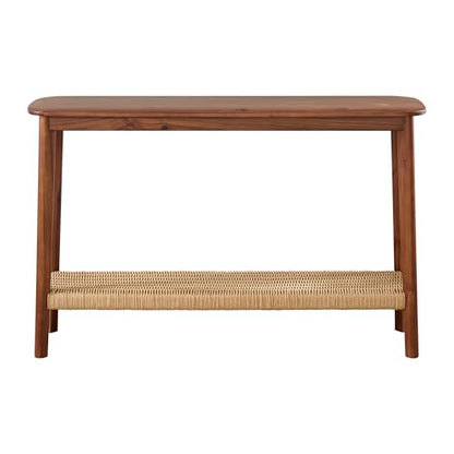 Calais Solid Wood Console Table with Woven Storage Shelf, Chestnut, 48 Inch | 2-Tier Narrow Sofa Table, Mid Century Modern Entryway Table for Living Room, Behind the Couch, Hallway, or Foyer by Alaterre