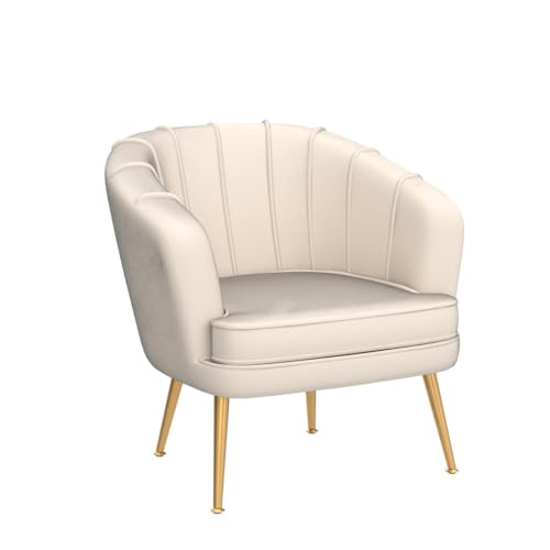Velvet Accent Chair, Upholstered Modern Single Sofa Side Chair,Comfy Barrel Club Living Room Armchair with Golden Metal Legs for Bedroom Living Reading Room Office, Beige