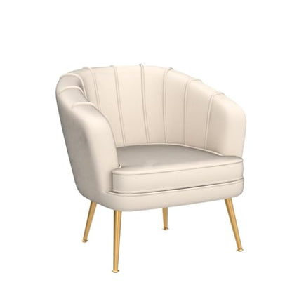 Velvet Accent Chair, Upholstered Modern Single Sofa Side Chair,Comfy Barrel Club Living Room Armchair with Golden Metal Legs for Bedroom Living Reading Room Office, Beige