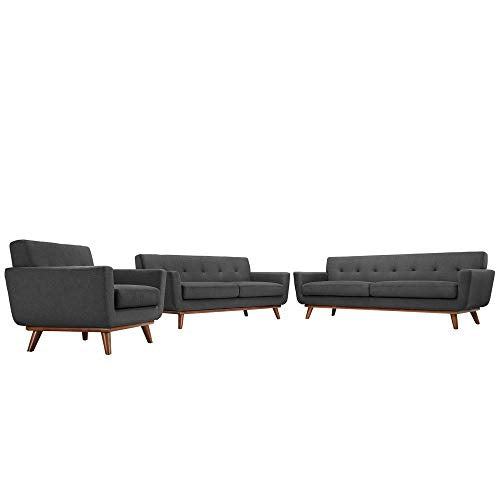 Engage Upholstered Fabric Button Tufted Sofa Furniture Set | Comfortable Lounging Experience | Cherry Legs | Armchair, Loveseat, and Sofa | Stylish & Sturdy | Perfect Addition to Your Home