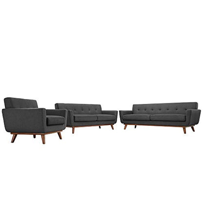 Engage Upholstered Fabric Button Tufted Sofa Furniture Set | Comfortable Lounging Experience | Cherry Legs | Armchair, Loveseat, and Sofa | Stylish & Sturdy | Perfect Addition to Your Home