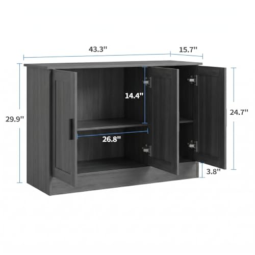 43" Dark Grey Buffet Cabinet with Black Handles, view 3