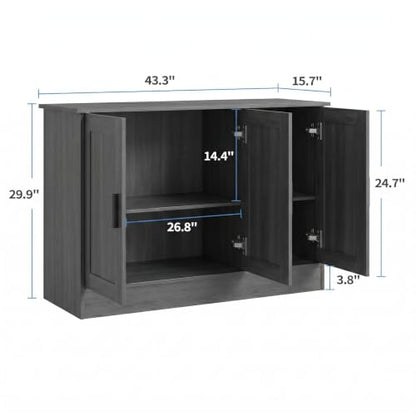 43" Dark Grey Buffet Cabinet with Black Handles, view 3