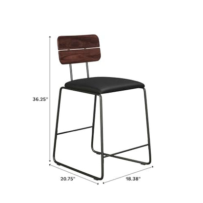 Modern 2-Piece Minimalist Counter Stools with Wooden Back, Set of 2, Black