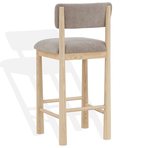 SAFAVIEH Couture Collection Wrenley Light Brown/Natural Boucle 30-inch Seat Height Bar Stool (Fully Assembled)